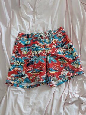 Polo Ralph Lauren Red Tropical Aloha Swim Trunks L